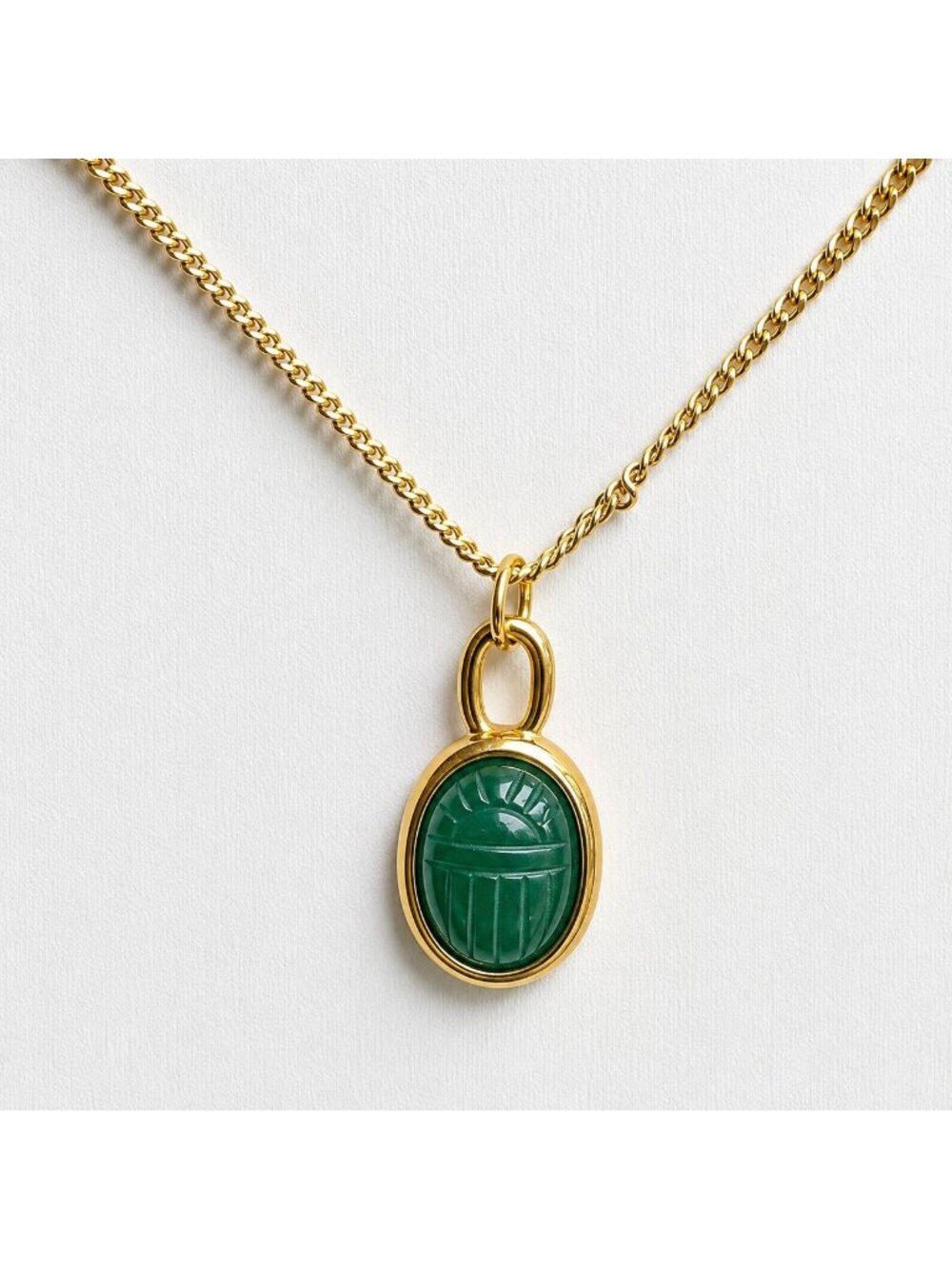 Vintage Green Gold Scarab Necklace Genuine Stone Pendant 1970s